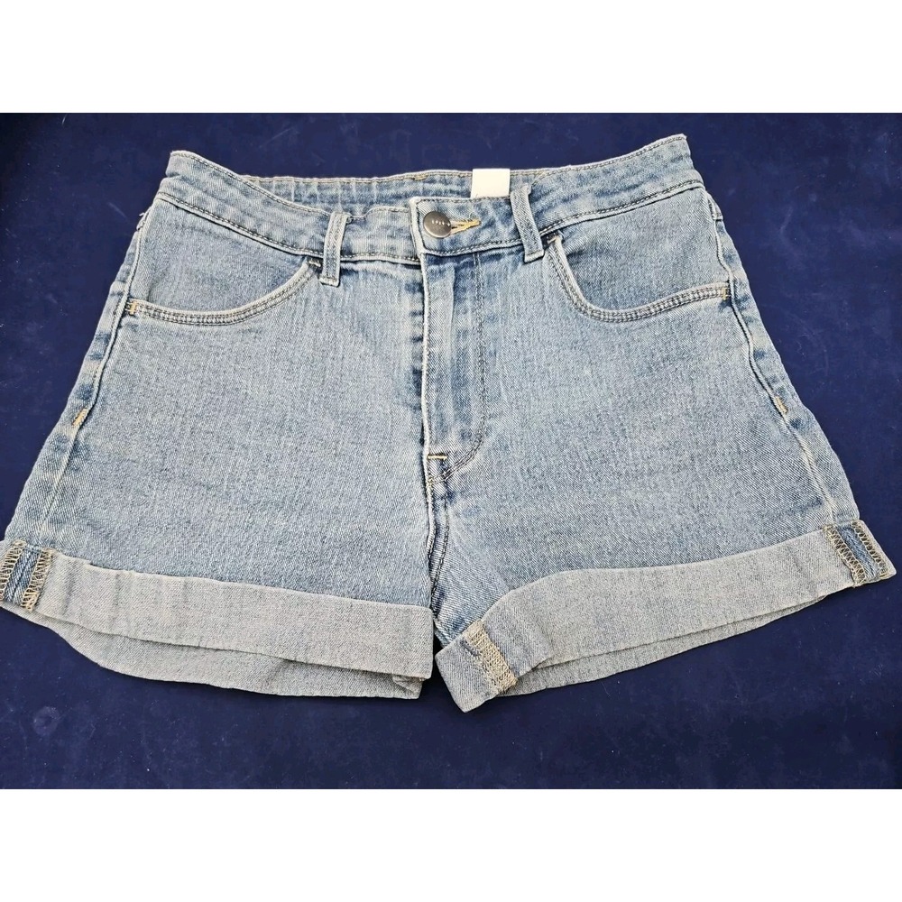 A H&M Women's Rolled Hem Regular Waist Medium Wash Blue Jean Denim Shorts Size 2